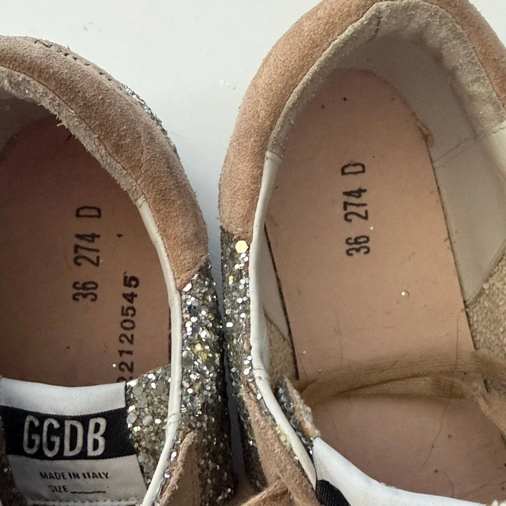 Golden Goose Beige and Silver Glitter Sneakers - Picture 15 of 16